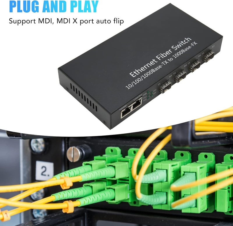Estink SFP Ethernet Fiber Optic Switch, 1000m Ethernet Fiber Optic Transceiver, 4 Optical Ports 2 Electrical Ports, 120km, with LED Indicator, Supports 9k Bytes Jumbo Frames - Image 4
